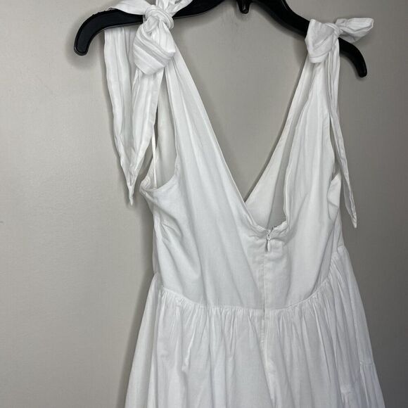 PETER SOM Tiered Dress Womens 4 White Tie Strap V-Neck Sleeveless A-Line Cotton - Picture 9 of 12
